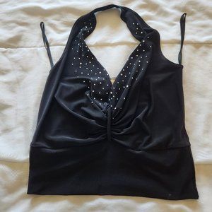 Black Halter Top with Appliques